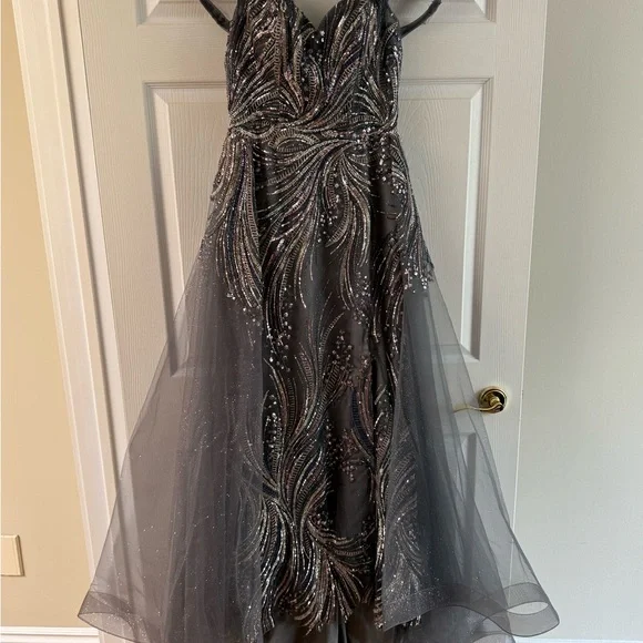 black and silver high low dress Women's Glimpse Asymmetric Straight Across Neck Velvet High-low Dress 0/1/2 Black MEAN BLVD Black / 0
